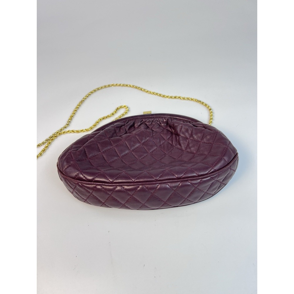 Vintage Jay Herbert New York Quilted Leather Kiss Lock Chain Crossbody Bag Plum - Picture 7 of 10